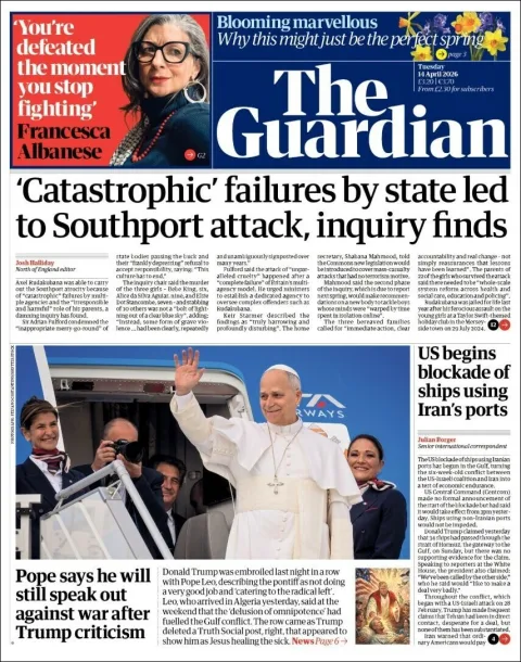 Portada de The Guardian (reino Unido) del 2026-04-14