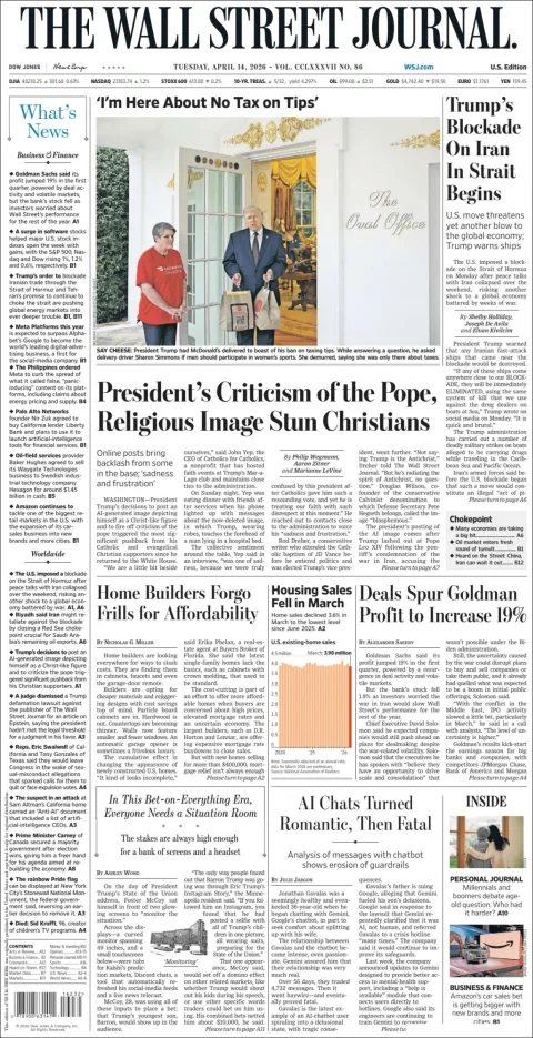 Portada de The Wall Street Journal