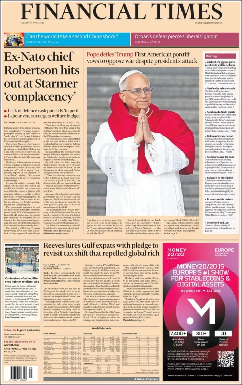 Portada de Financial Times del 2026-04-14