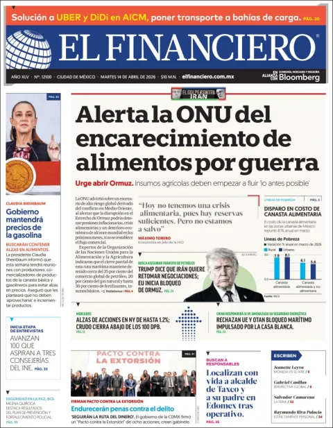 Portada de El Financiero del martes, 14 de abril de 2026