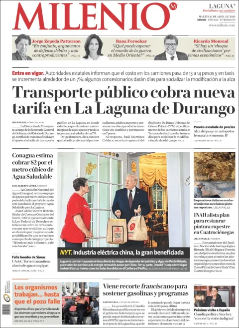 Portada de Milenio Laguna del martes, 14 de abril de 2026