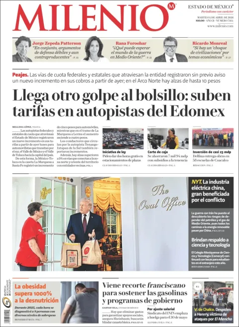 Portada de Milenio Edo de Mexico del martes, 14 de abril de 2026