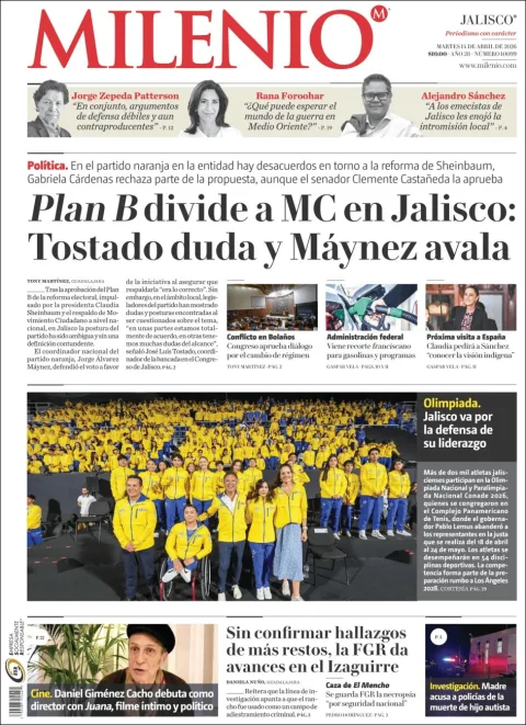 Portada de Milenio Jalisco del martes, 14 de abril de 2026