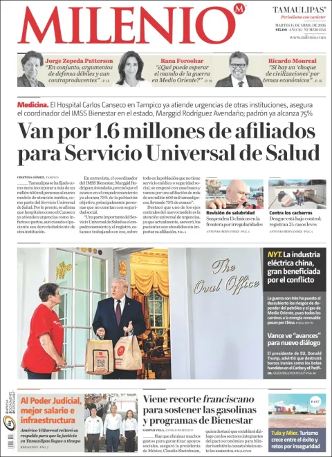 Portada de Milenio Tamaulipas del martes, 14 de abril de 2026