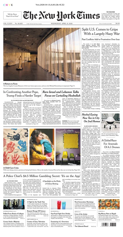 Portada de The New York Times (national) del miércoles, 15 de abril de 2026