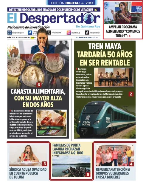 Portada de El Despertador de Quintana Roo del miércoles, 15 de abril de 2026