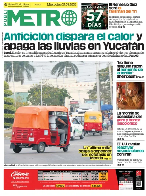 Portada de Publimetro Merida del miércoles, 15 de abril de 2026