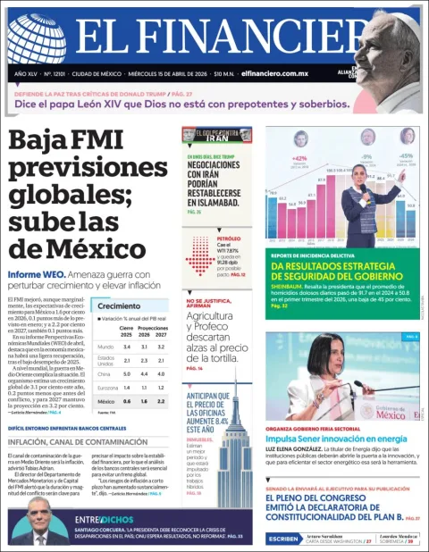 Portada de El Financiero del miércoles, 15 de abril de 2026