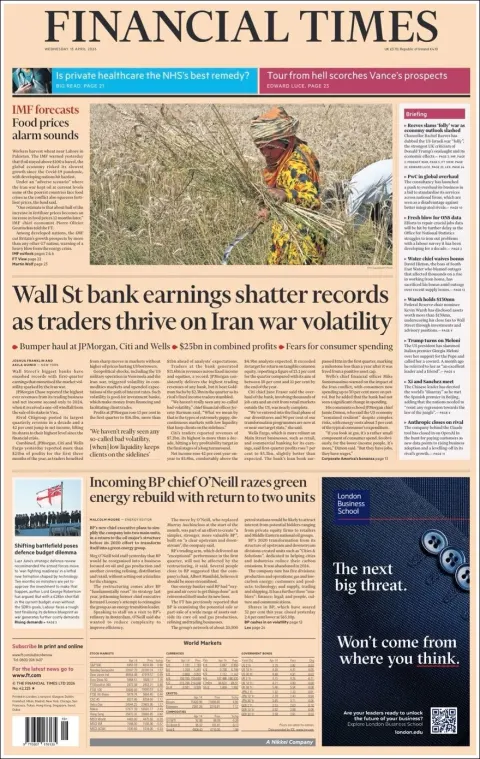 Portada de Financial Times del 2026-04-15