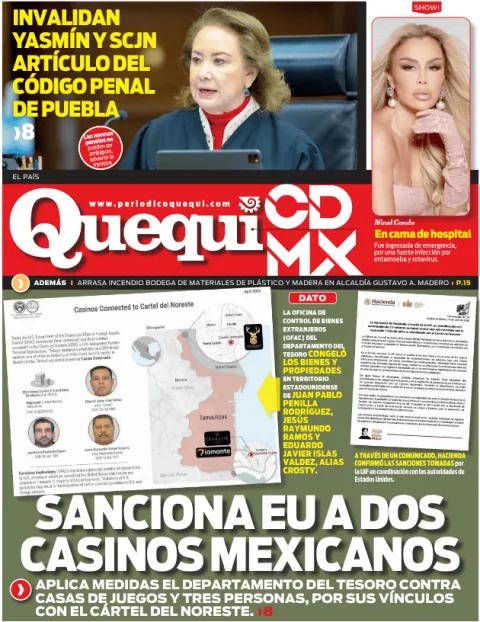 Portada de Quequi CDMX (contraportada) del miércoles, 15 de abril de 2026