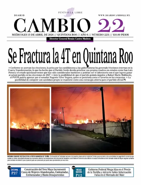 Portada de Diario Cambio 22 (portada) del miércoles, 15 de abril de 2026
