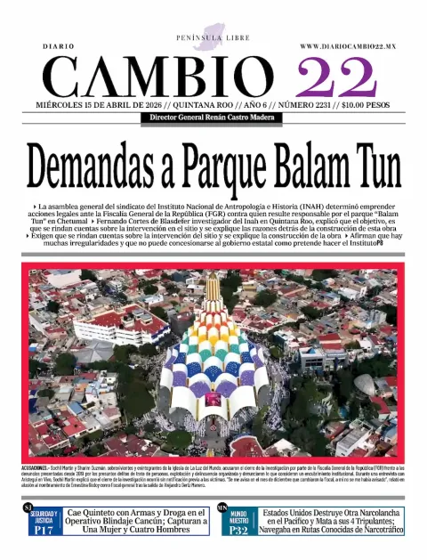 Portada de Diario Cambio 22 (contraportada) del miércoles, 15 de abril de 2026