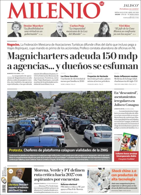 Portada de Milenio Jalisco del miércoles, 15 de abril de 2026