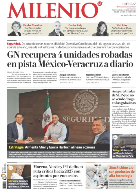 Portada de Milenio Puebla del miércoles, 15 de abril de 2026