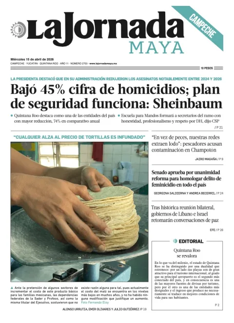 Portada de La Jornada Maya Campeche del miércoles, 15 de abril de 2026