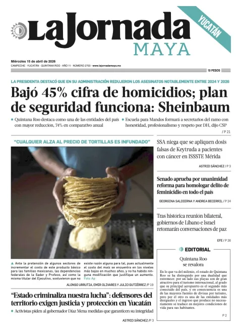 Portada de La Jornada Maya Yucatán del miércoles, 15 de abril de 2026