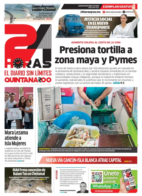 Portada de 24 Horas Quintana Roo
