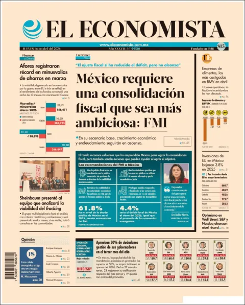 Portada de El Economista del jueves, 16 de abril de 2026