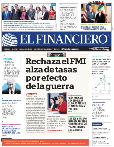 Portada de El Financiero del jueves, 16 de abril de 2026
