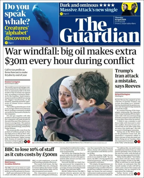 Portada de The Guardian (reino Unido) del 2026-04-16