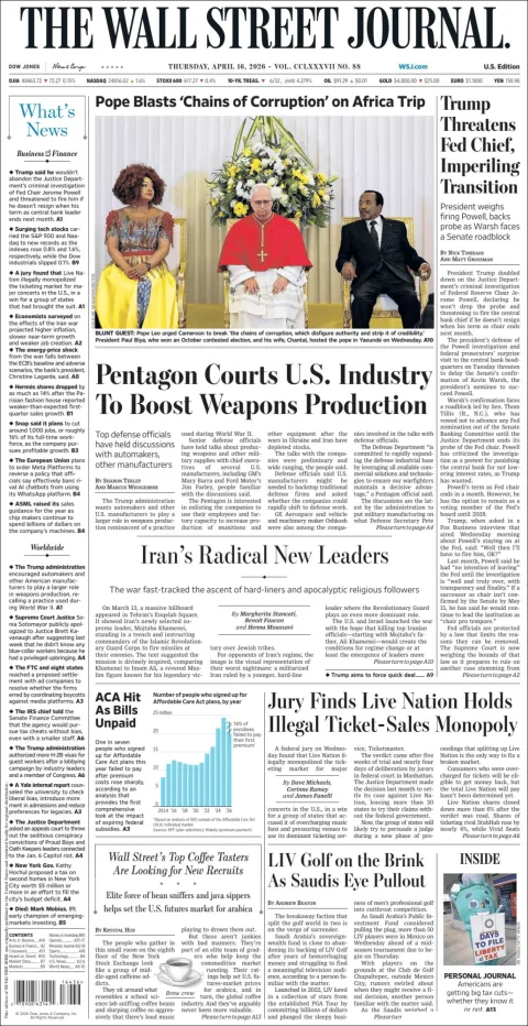 Portada de The Wall Street Journal