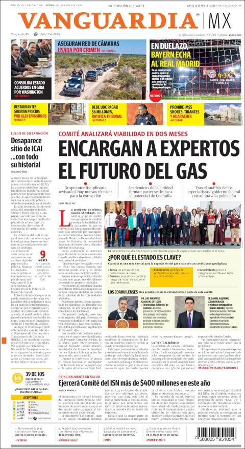 Portada de Vanguardia del jueves, 16 de abril de 2026