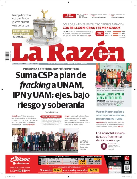Portada de La Razon del jueves, 16 de abril de 2026