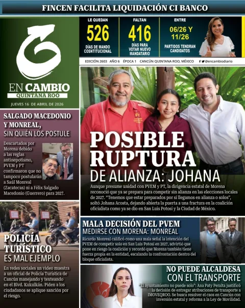 Portada de En Cambio - Quintana Roo (portada) del jueves, 16 de abril de 2026