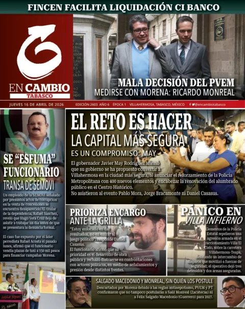 Portada de En Cambio - Tabasco (portada) del jueves, 16 de abril de 2026