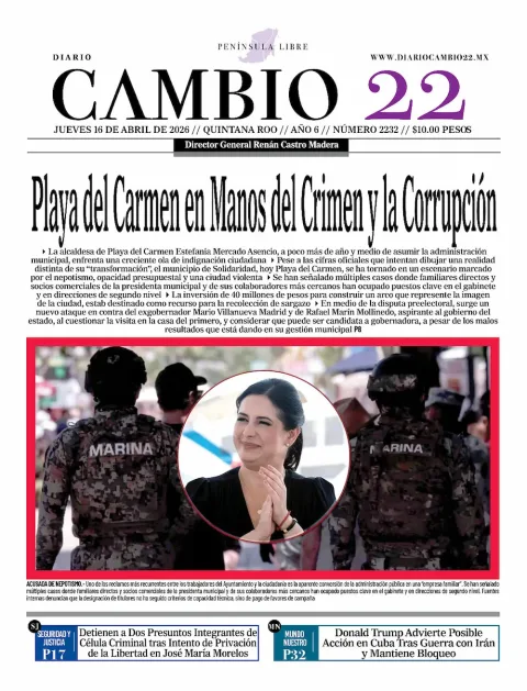Portada de Diario Cambio 22 (contraportada) del jueves, 16 de abril de 2026