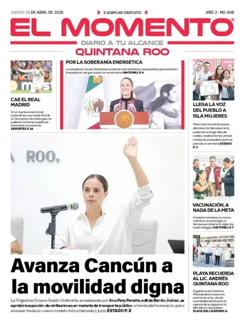 Portada de El Momento Quintana Roo del jueves, 16 de abril de 2026