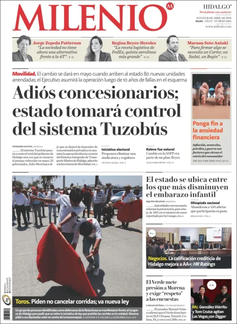 Portada de Milenio Hidalgo del jueves, 16 de abril de 2026