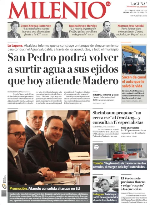 Portada de Milenio Laguna del jueves, 16 de abril de 2026