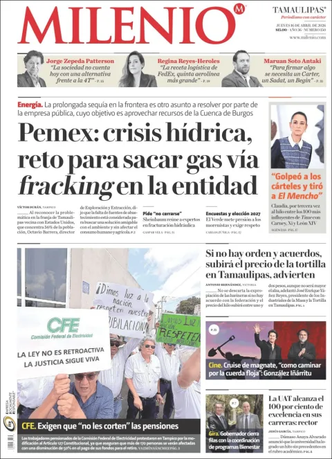 Portada de Milenio Tamaulipas del jueves, 16 de abril de 2026
