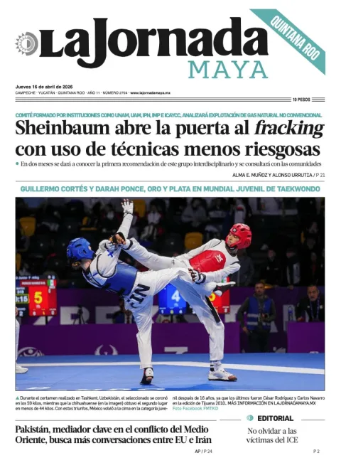 Portada de La Jornada Maya Quintana Roo del jueves, 16 de abril de 2026
