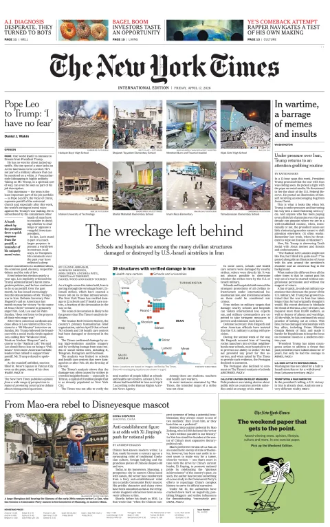 Portada de The New York Times (international) del viernes, 17 de abril de 2026