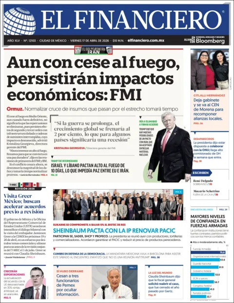 Portada de El Financiero del viernes, 17 de abril de 2026