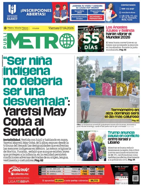 Portada de Publimetro Merida del viernes, 17 de abril de 2026