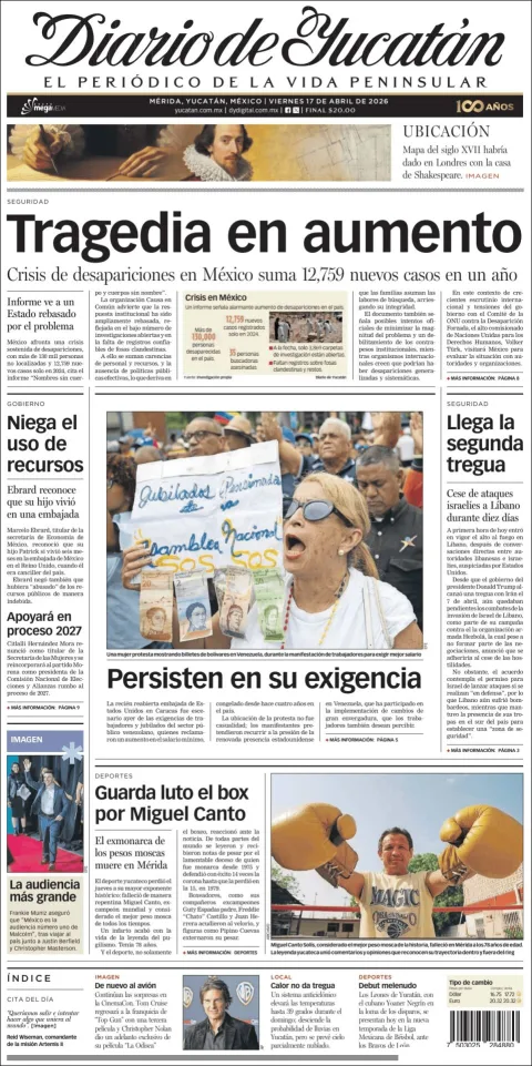 Portada de Diario de Yucatán del viernes, 17 de abril de 2026