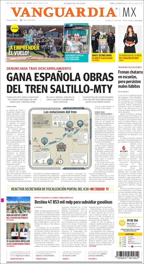 Portada de Vanguardia del viernes, 17 de abril de 2026