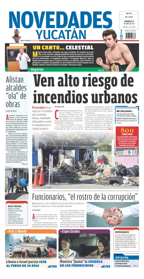 Portada de Novedades Yucatan