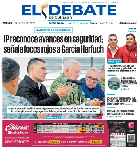 Portada de El Debate de Culiacan del viernes, 17 de abril de 2026
