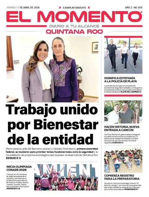 Portada de El Momento Quintana Roo del viernes, 17 de abril de 2026