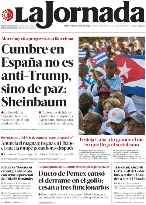 Portada de La Jornada del viernes, 17 de abril de 2026