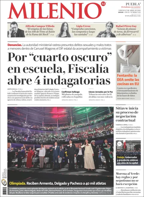 Portada de Milenio Puebla del viernes, 17 de abril de 2026