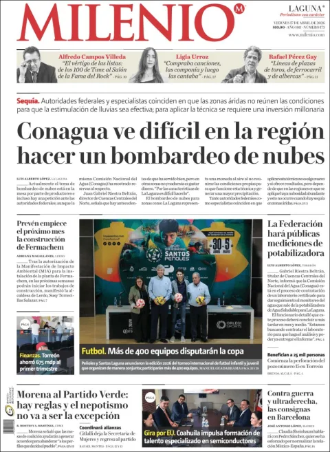 Portada de Milenio Laguna del viernes, 17 de abril de 2026