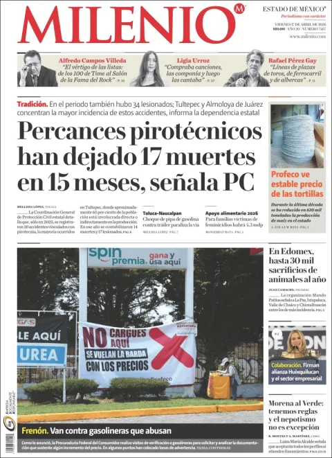 Portada de Milenio Edo de Mexico del viernes, 17 de abril de 2026