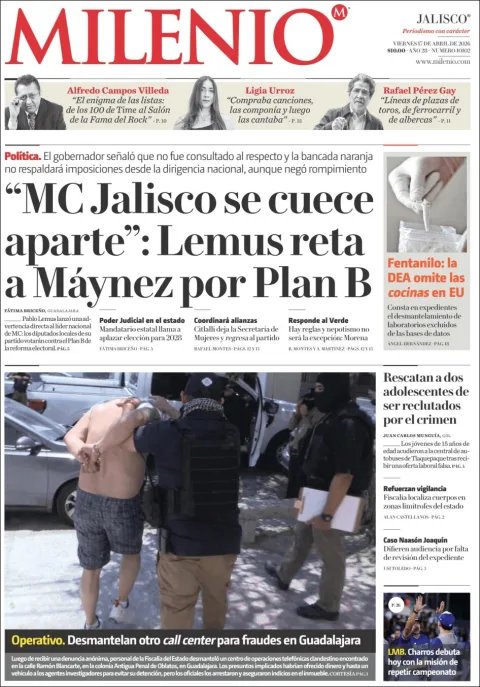 Portada de Milenio Jalisco del viernes, 17 de abril de 2026
