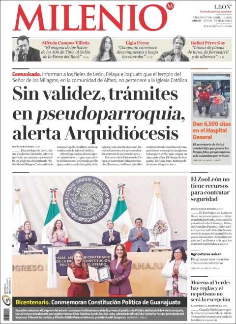 Portada de Milenio Leon del viernes, 17 de abril de 2026