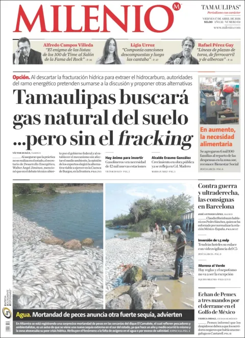 Portada de Milenio Tamaulipas del viernes, 17 de abril de 2026